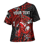 Personalised St. George Illawarra Dragons Cross Shoulder Shirt Polynesian Tribal Pattern With Rugby Dragon Mascot Art