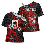 Personalised St. George Illawarra Dragons Cross Shoulder Shirt Polynesian Tribal Pattern With Rugby Dragon Mascot Art