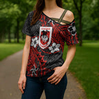 Personalised St. George Illawarra Dragons Cross Shoulder Shirt Polynesian Tribal Pattern With Rugby Dragon Mascot Art