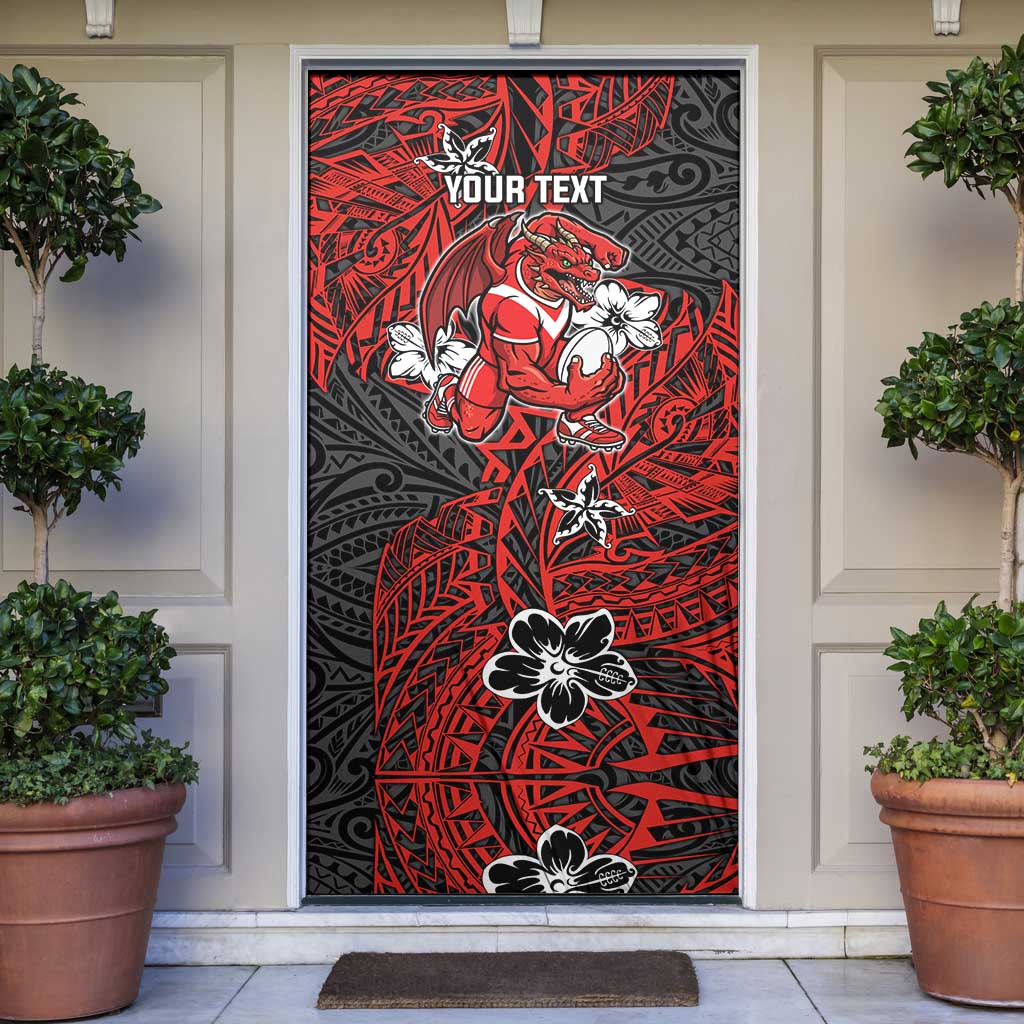 Personalised St. George Illawarra Dragons Door Cover Polynesian Tribal Pattern With Rugby Dragon Mascot Art