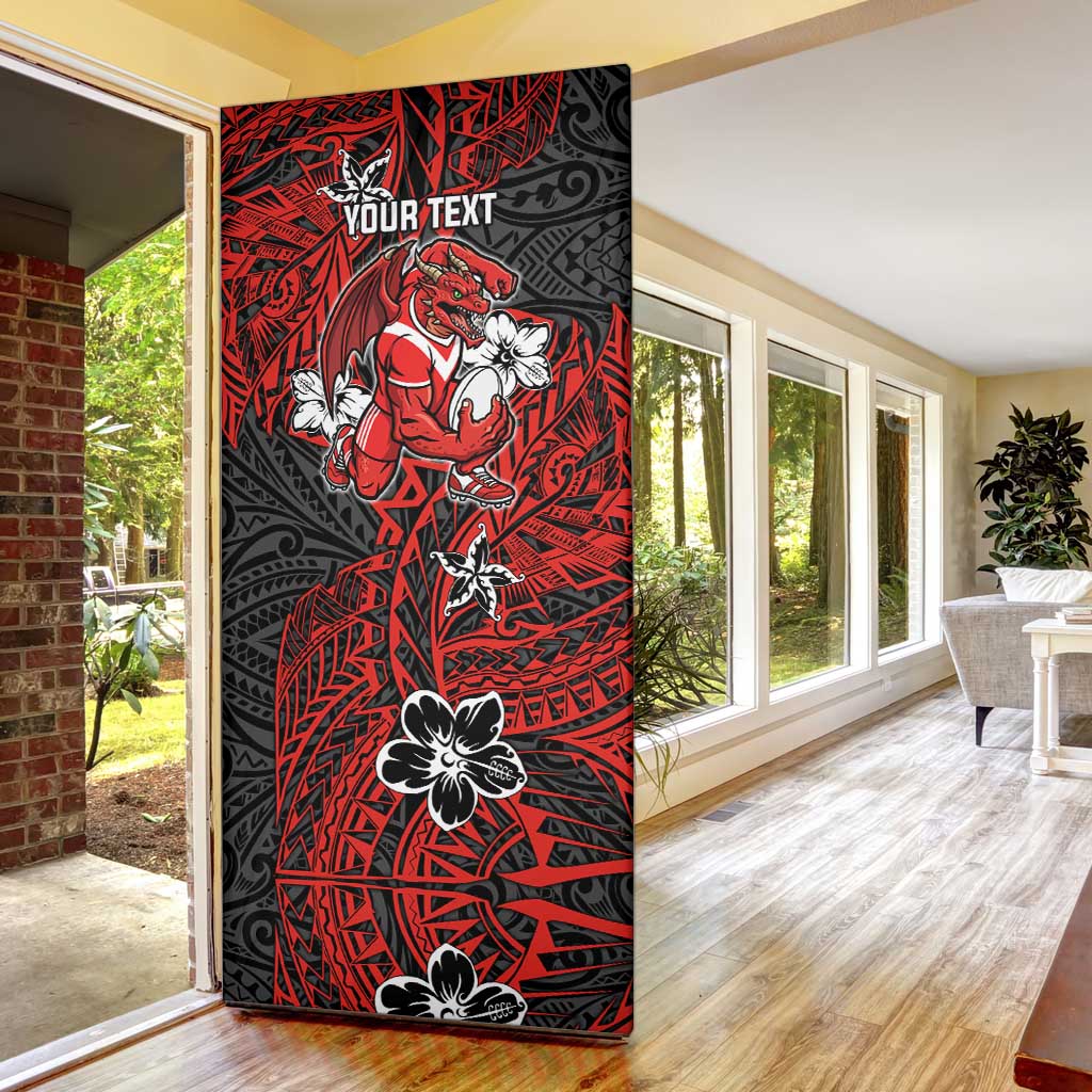 Personalised St. George Illawarra Dragons Door Cover Polynesian Tribal Pattern With Rugby Dragon Mascot Art