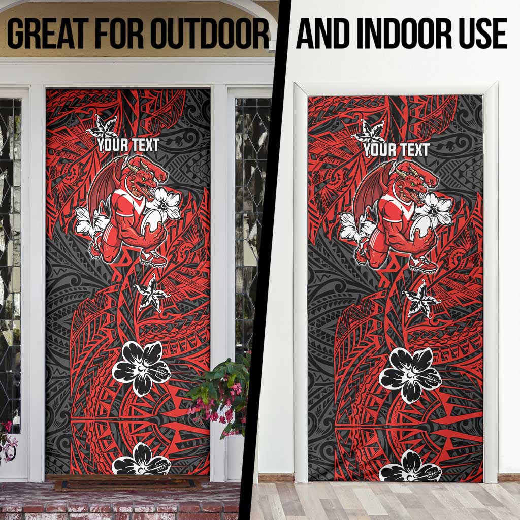 Personalised St. George Illawarra Dragons Door Cover Polynesian Tribal Pattern With Rugby Dragon Mascot Art