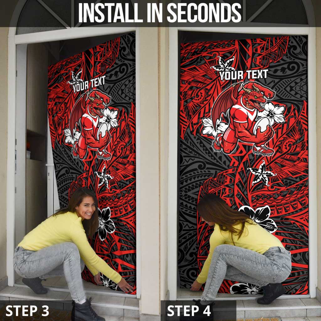 Personalised St. George Illawarra Dragons Door Cover Polynesian Tribal Pattern With Rugby Dragon Mascot Art