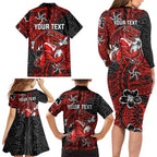 Personalised St. George Illawarra Dragons Family Matching Long Sleeve Bodycon Dress and Hawaiian Shirt Polynesian Tribal Pattern With Rugby Dragon Mascot Art