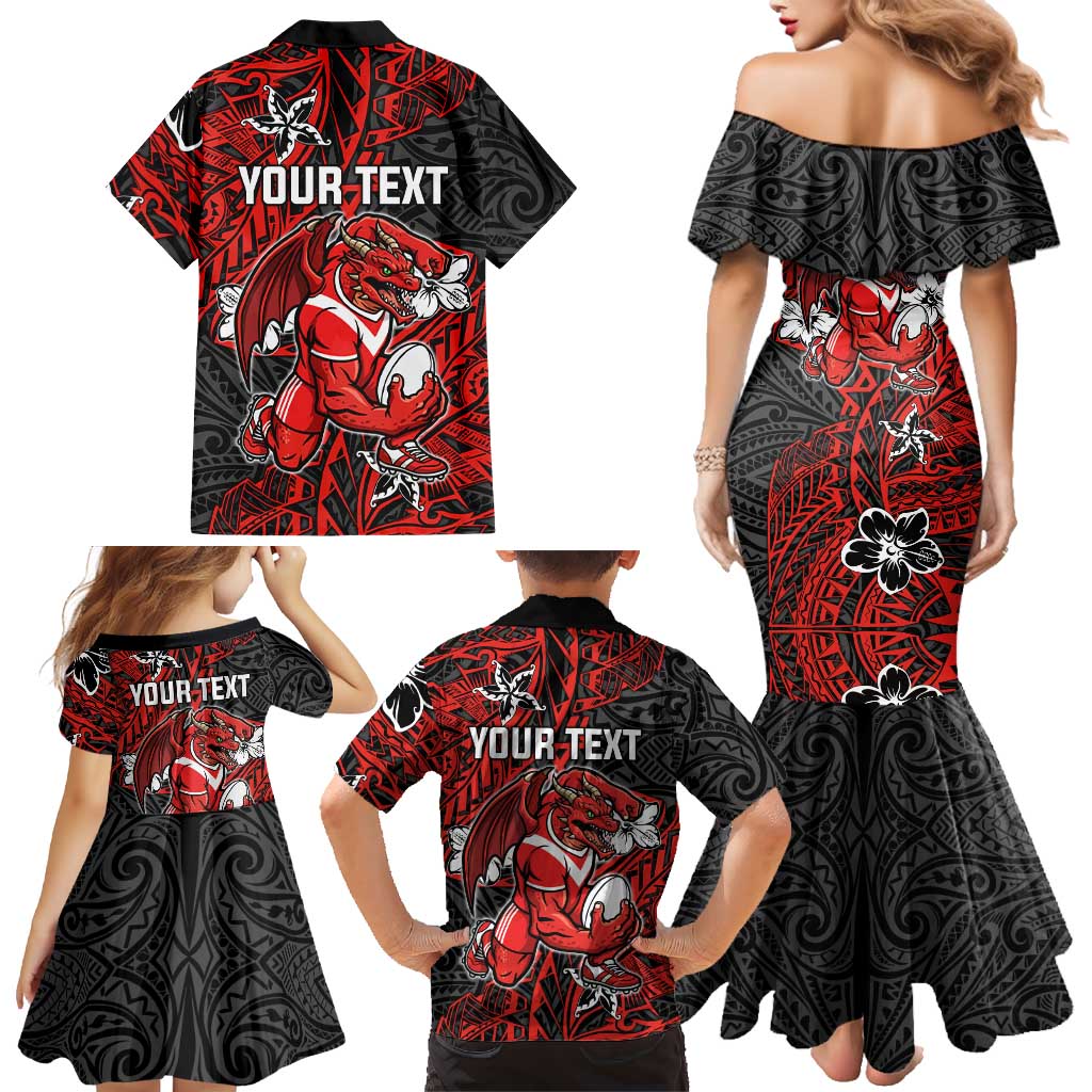 Personalised St. George Illawarra Dragons Family Matching Mermaid Dress and Hawaiian Shirt Polynesian Tribal Pattern With Rugby Dragon Mascot Art