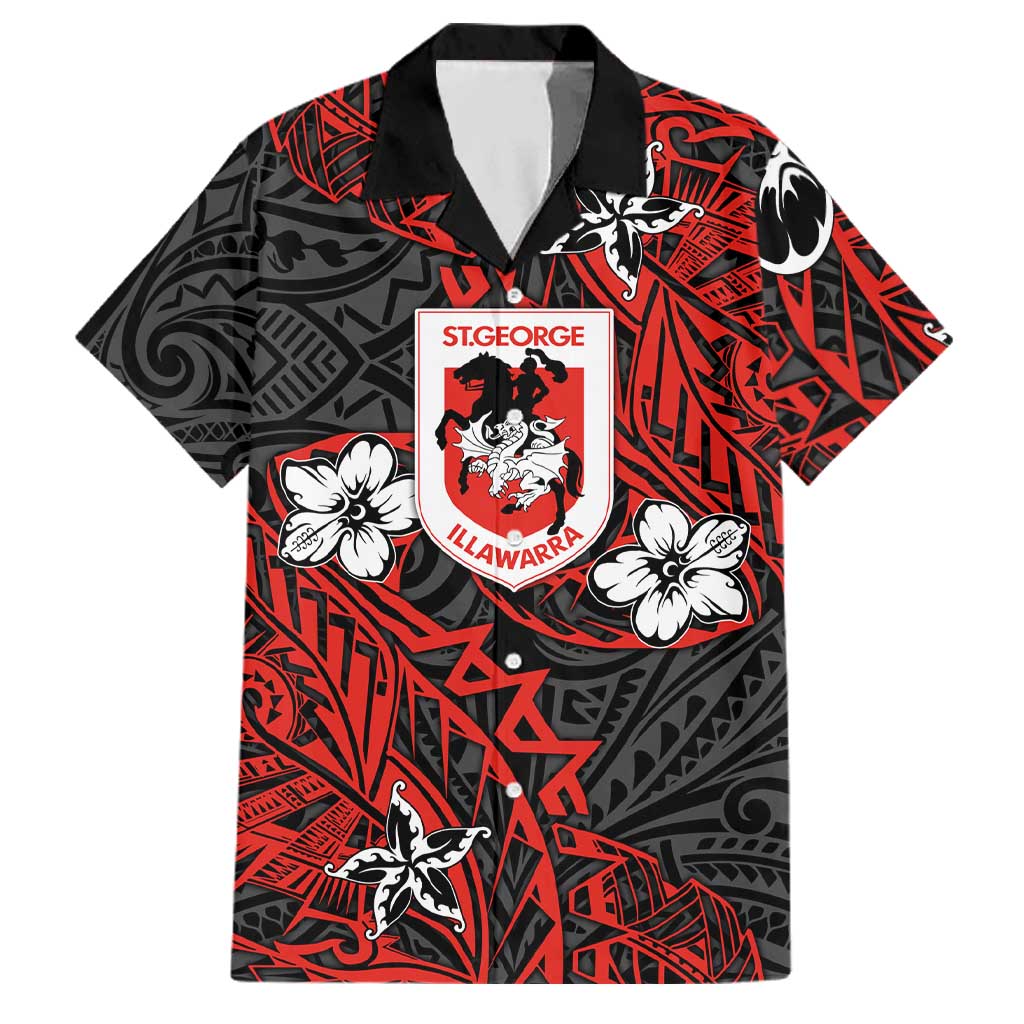 Personalised St. George Illawarra Dragons Family Matching Mermaid Dress and Hawaiian Shirt Polynesian Tribal Pattern With Rugby Dragon Mascot Art