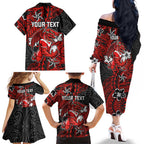 Personalised St. George Illawarra Dragons Family Matching Off The Shoulder Long Sleeve Dress and Hawaiian Shirt Polynesian Tribal Pattern With Rugby Dragon Mascot Art