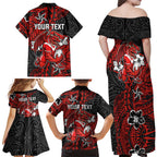 Personalised St. George Illawarra Dragons Family Matching Off Shoulder Maxi Dress and Hawaiian Shirt Polynesian Tribal Pattern With Rugby Dragon Mascot Art