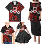 Personalised St. George Illawarra Dragons Family Matching Puletasi and Hawaiian Shirt Polynesian Tribal Pattern With Rugby Dragon Mascot Art