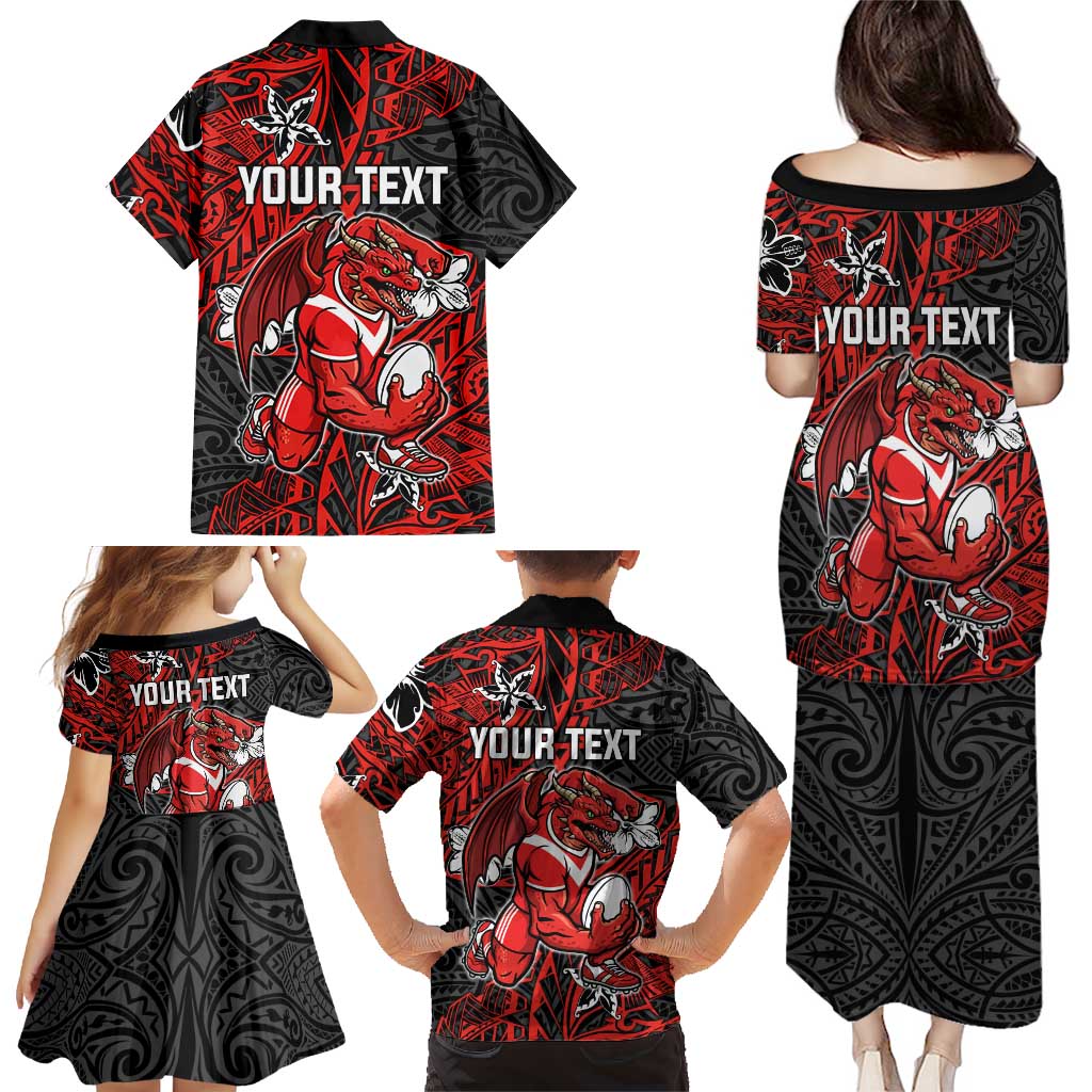 Personalised St. George Illawarra Dragons Family Matching Puletasi and Hawaiian Shirt Polynesian Tribal Pattern With Rugby Dragon Mascot Art