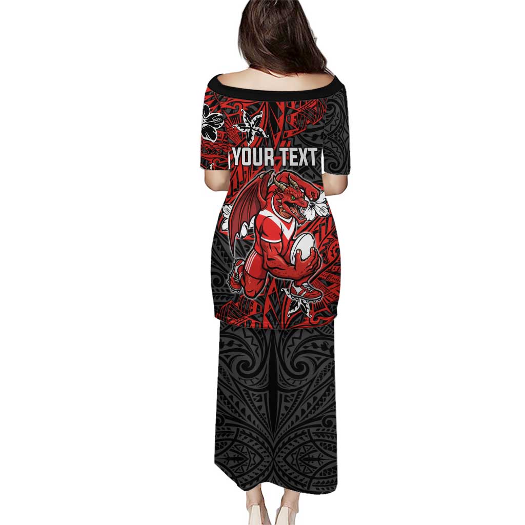 Personalised St. George Illawarra Dragons Family Matching Puletasi and Hawaiian Shirt Polynesian Tribal Pattern With Rugby Dragon Mascot Art