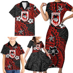 Personalised St. George Illawarra Dragons Family Matching Short Sleeve Bodycon Dress and Hawaiian Shirt Polynesian Tribal Pattern With Rugby Dragon Mascot Art