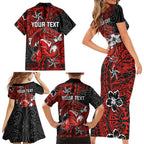 Personalised St. George Illawarra Dragons Family Matching Short Sleeve Bodycon Dress and Hawaiian Shirt Polynesian Tribal Pattern With Rugby Dragon Mascot Art