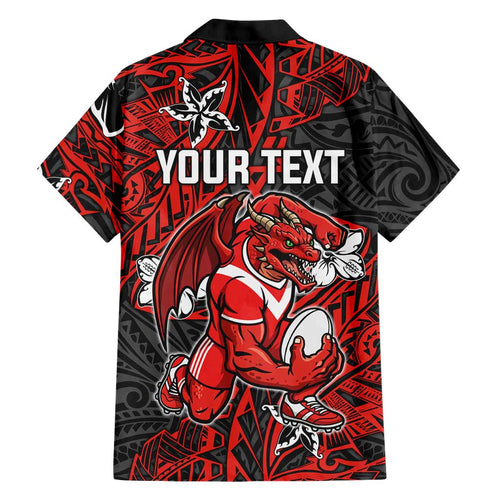 Personalised St. George Illawarra Dragons Family Matching Short Sleeve Bodycon Dress and Hawaiian Shirt Polynesian Tribal Pattern With Rugby Dragon Mascot Art