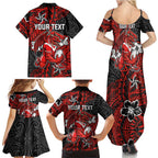 Personalised St. George Illawarra Dragons Family Matching Summer Maxi Dress and Hawaiian Shirt Polynesian Tribal Pattern With Rugby Dragon Mascot Art