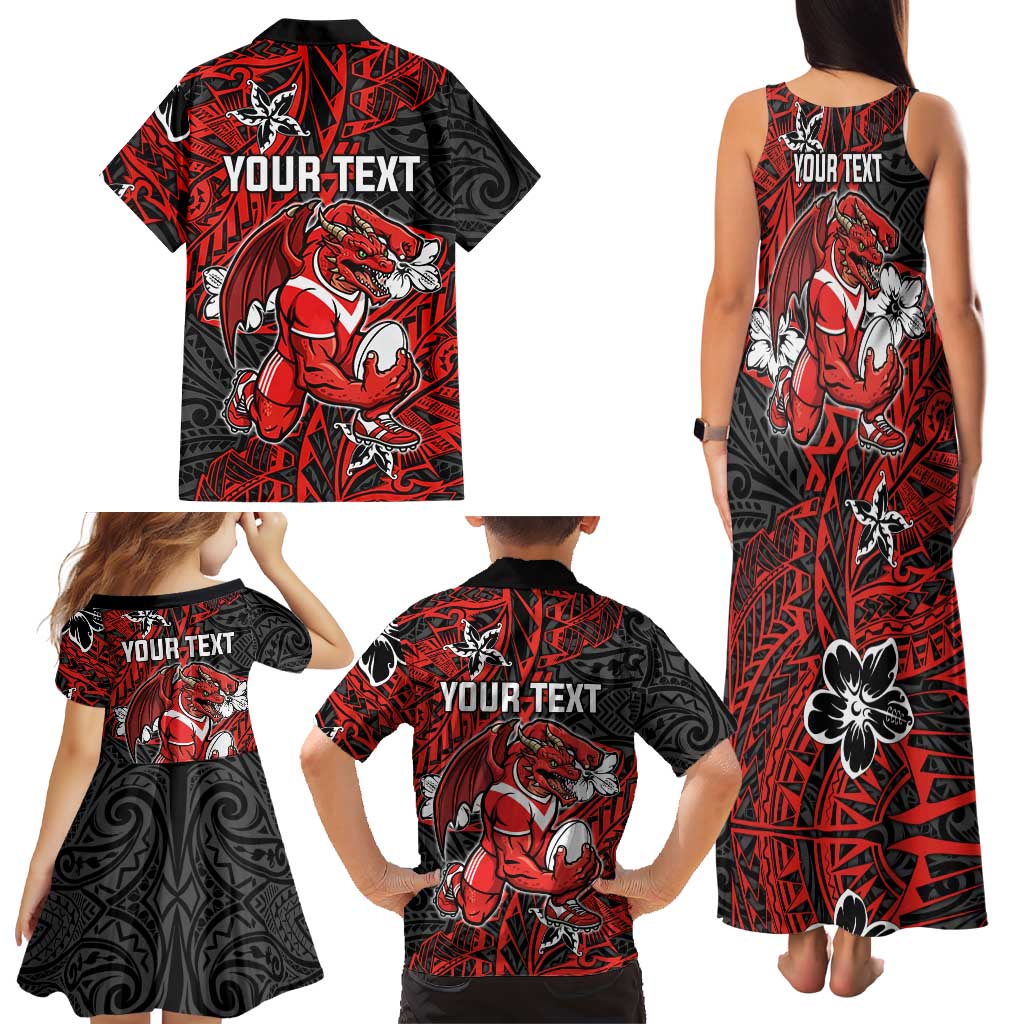 Personalised St. George Illawarra Dragons Family Matching Tank Maxi Dress and Hawaiian Shirt Polynesian Tribal Pattern With Rugby Dragon Mascot Art