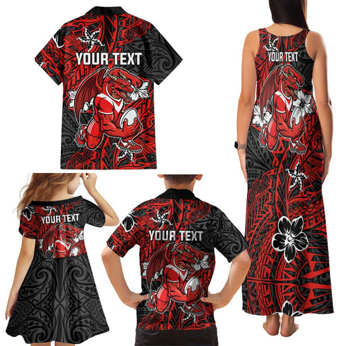 Personalised St. George Illawarra Dragons Family Matching Tank Maxi Dress and Hawaiian Shirt Polynesian Tribal Pattern With Rugby Dragon Mascot Art