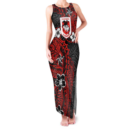 Personalised St. George Illawarra Dragons Family Matching Tank Maxi Dress and Hawaiian Shirt Polynesian Tribal Pattern With Rugby Dragon Mascot Art