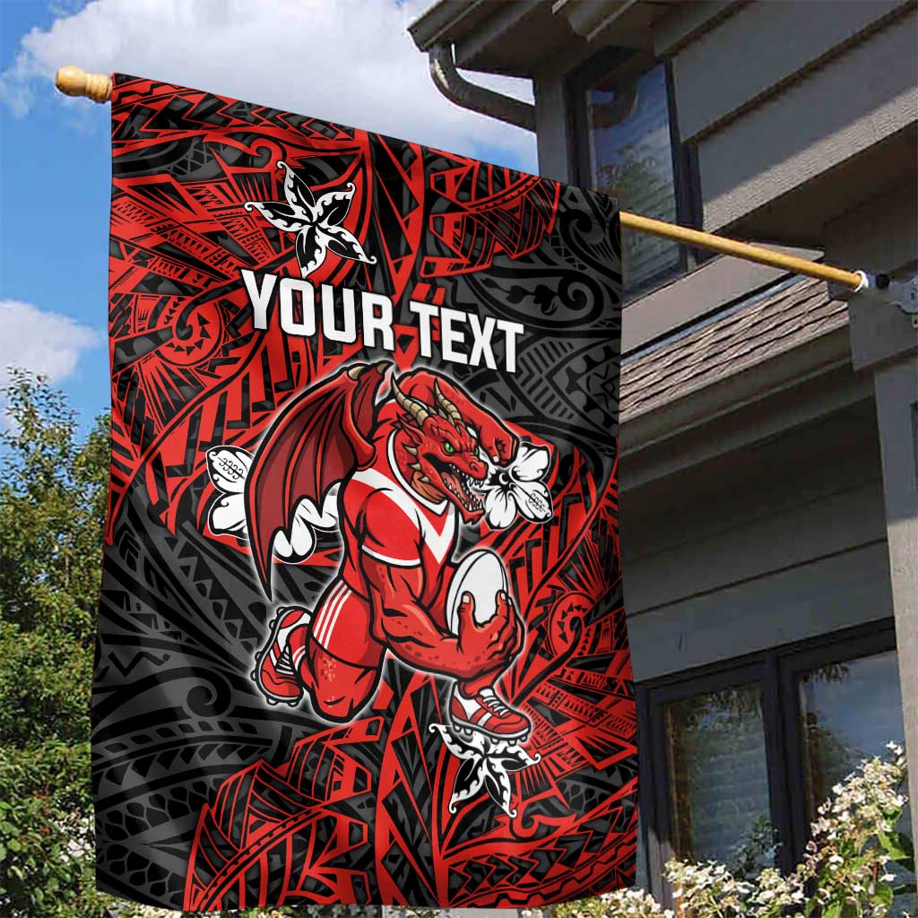 Personalised St. George Illawarra Dragons Garden Flag Polynesian Tribal Pattern With Rugby Dragon Mascot Art