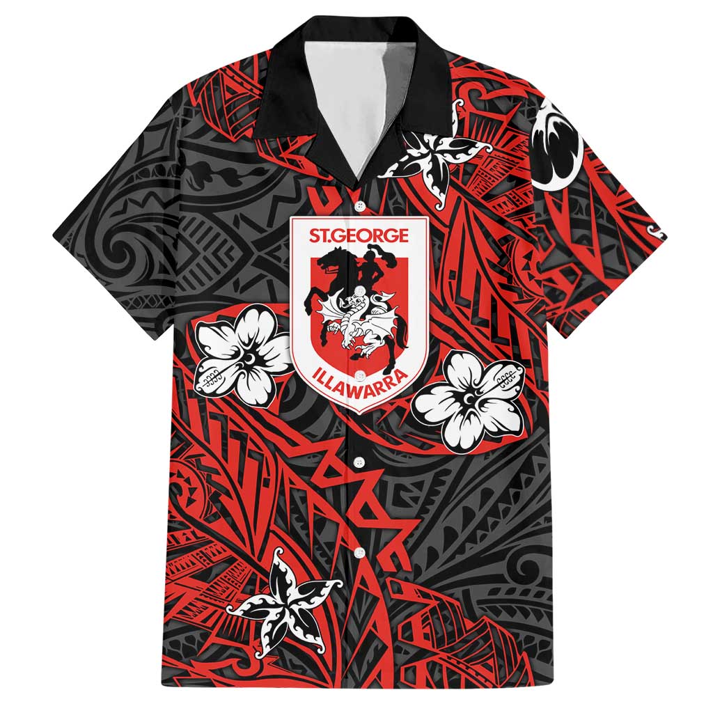 Personalised St. George Illawarra Dragons Hawaiian Shirt Polynesian Tribal Pattern With Rugby Dragon Mascot Art