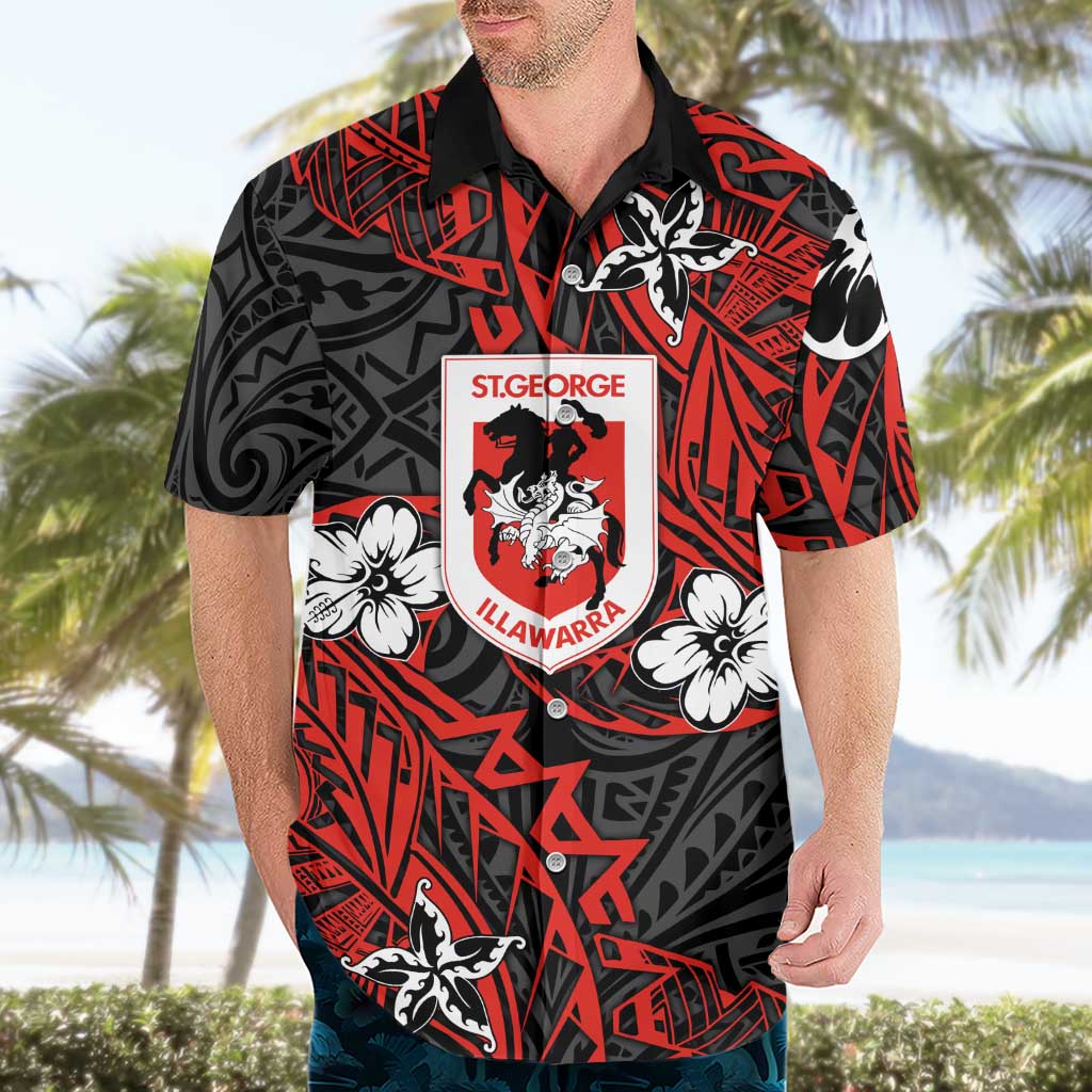 Personalised St. George Illawarra Dragons Hawaiian Shirt Polynesian Tribal Pattern With Rugby Dragon Mascot Art