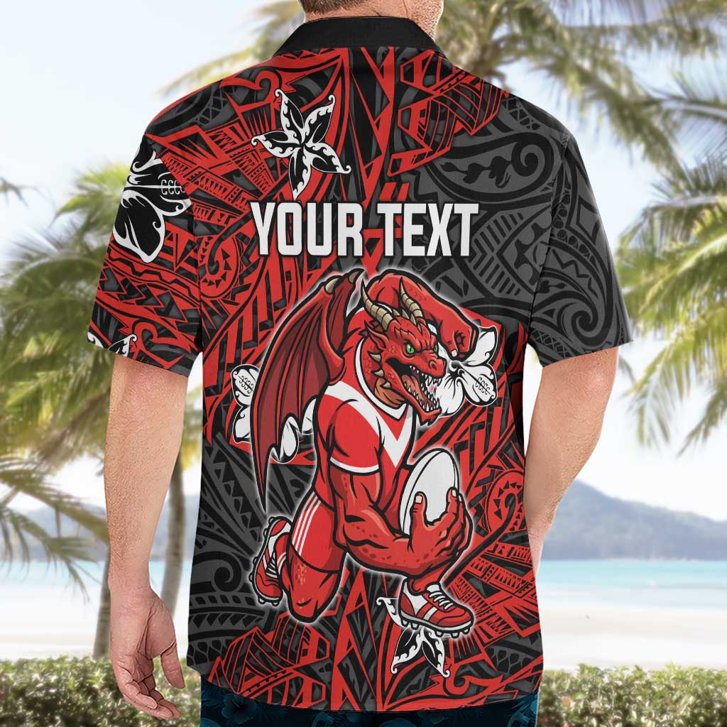 Personalised St. George Illawarra Dragons Hawaiian Shirt Polynesian Tribal Pattern With Rugby Dragon Mascot Art