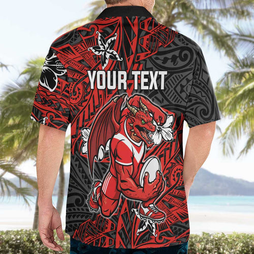 Personalised St. George Illawarra Dragons Hawaiian Shirt Polynesian Tribal Pattern With Rugby Dragon Mascot Art