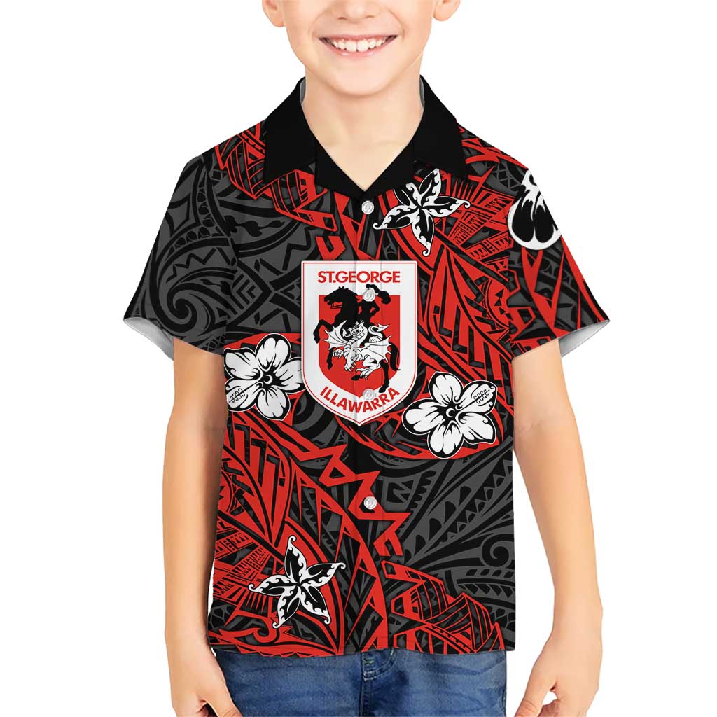 Personalised St. George Illawarra Dragons Hawaiian Shirt Polynesian Tribal Pattern With Rugby Dragon Mascot Art