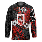Personalised St. George Illawarra Dragons Hockey Jersey Polynesian Tribal Pattern With Rugby Dragon Mascot Art