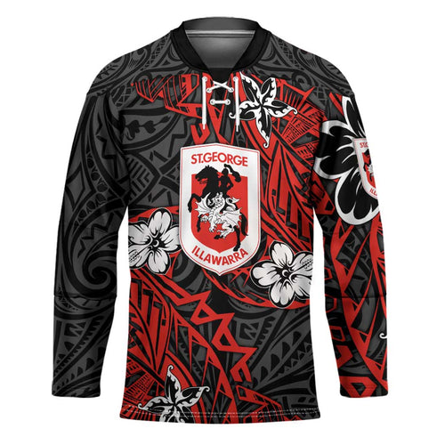 Personalised St. George Illawarra Dragons Hockey Jersey Polynesian Tribal Pattern With Rugby Dragon Mascot Art