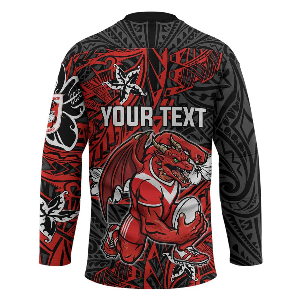 Personalised St. George Illawarra Dragons Hockey Jersey Polynesian Tribal Pattern With Rugby Dragon Mascot Art