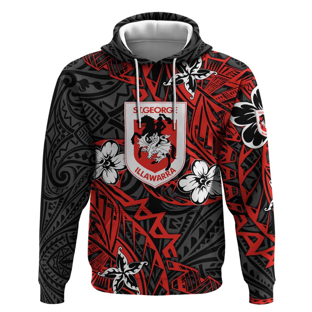 Personalised St. George Illawarra Dragons Hoodie Polynesian Tribal Pattern With Rugby Dragon Mascot Art