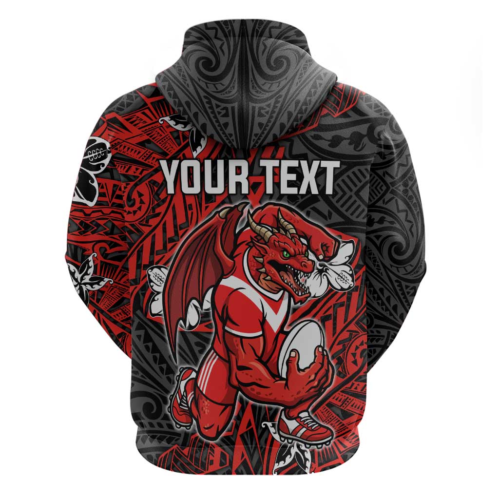 Personalised St. George Illawarra Dragons Hoodie Polynesian Tribal Pattern With Rugby Dragon Mascot Art