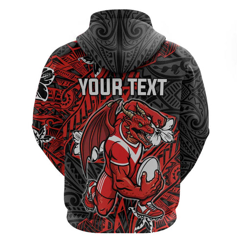 Personalised St. George Illawarra Dragons Hoodie Polynesian Tribal Pattern With Rugby Dragon Mascot Art
