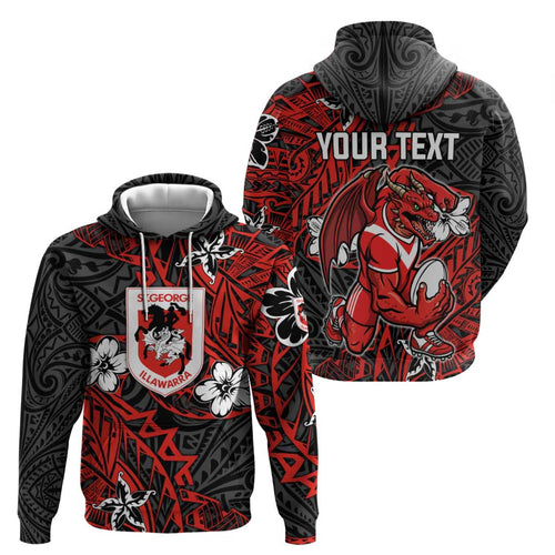 Personalised St. George Illawarra Dragons Hoodie Polynesian Tribal Pattern With Rugby Dragon Mascot Art