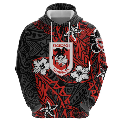 Personalised St. George Illawarra Dragons Hoodie Polynesian Tribal Pattern With Rugby Dragon Mascot Art