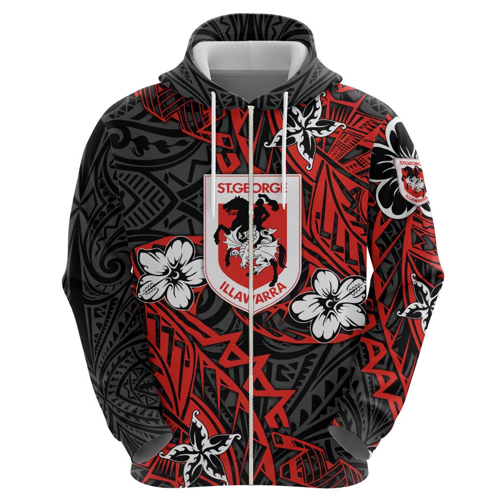 Personalised St. George Illawarra Dragons Hoodie Polynesian Tribal Pattern With Rugby Dragon Mascot Art