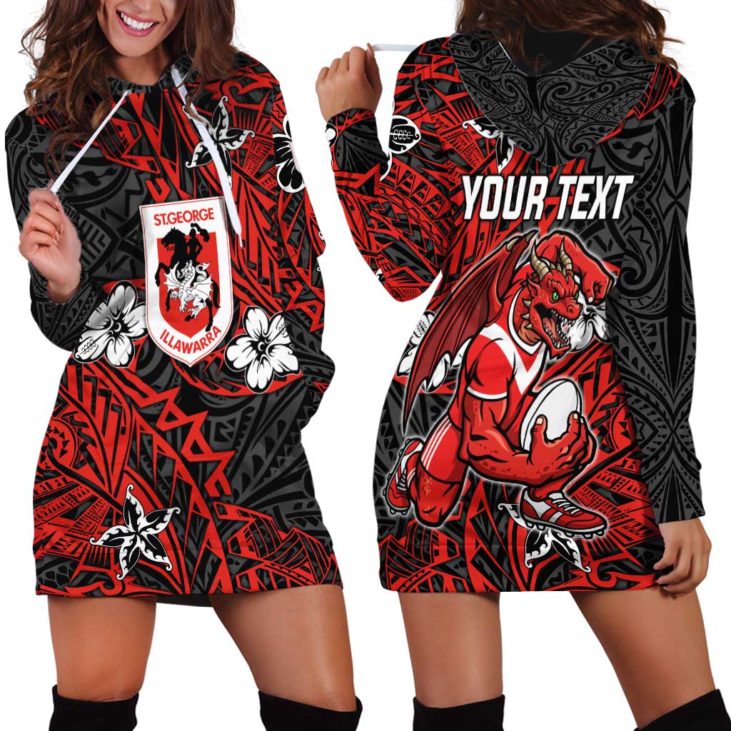 Personalised St. George Illawarra Dragons Hoodie Dress Polynesian Tribal Pattern With Rugby Dragon Mascot Art