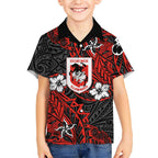 Personalised St. George Illawarra Dragons Kid Hawaiian Shirt Polynesian Tribal Pattern With Rugby Dragon Mascot Art