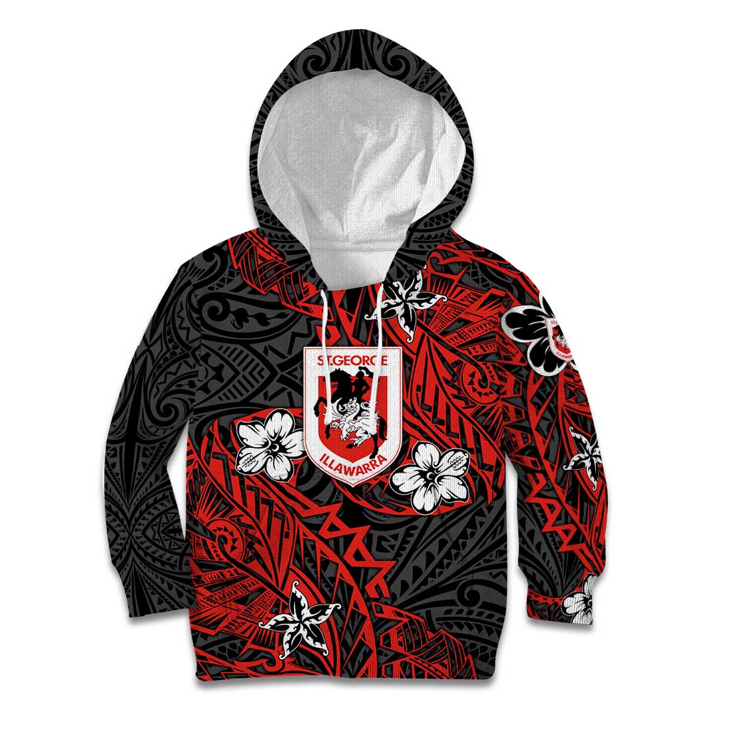 Personalised St. George Illawarra Dragons Kid Hoodie Polynesian Tribal Pattern With Rugby Dragon Mascot Art