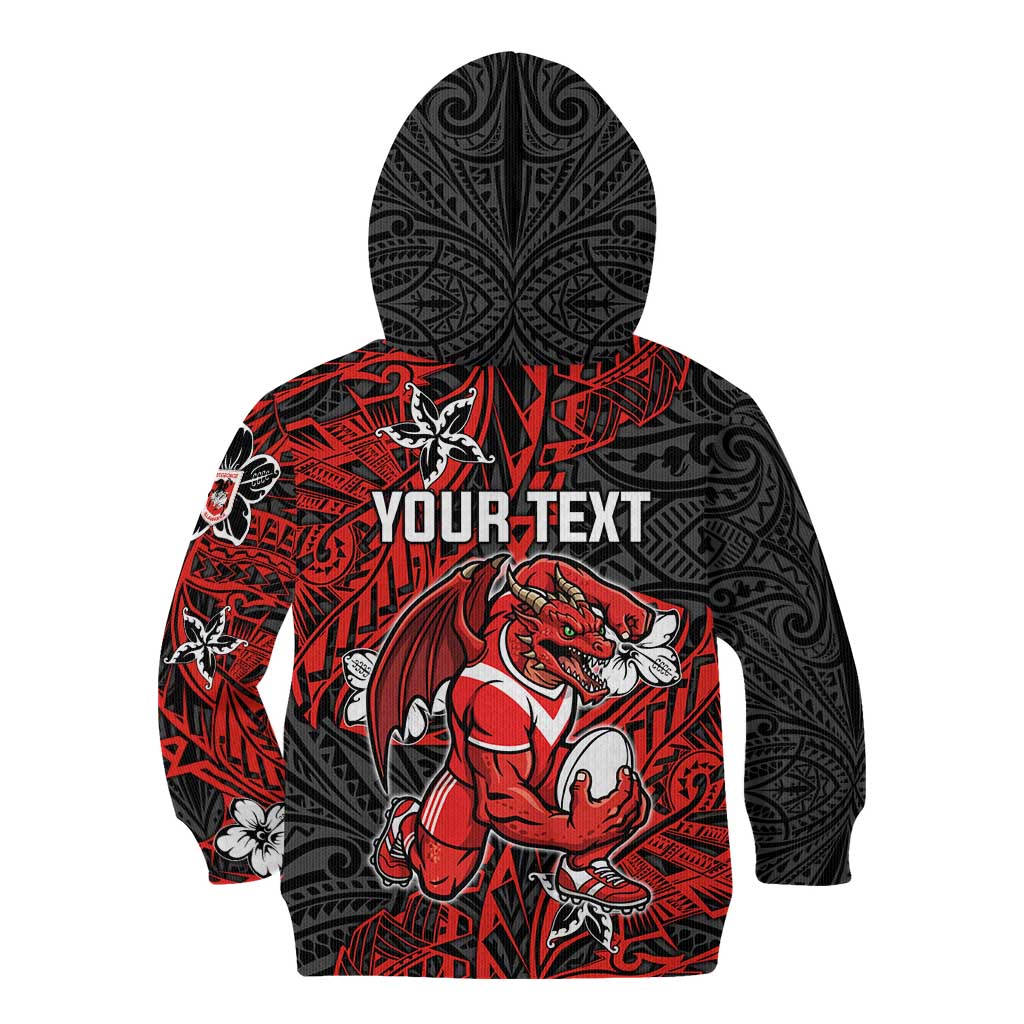 Personalised St. George Illawarra Dragons Kid Hoodie Polynesian Tribal Pattern With Rugby Dragon Mascot Art