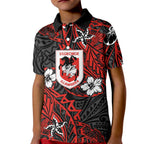 Personalised St. George Illawarra Dragons Kid Polo Shirt Polynesian Tribal Pattern With Rugby Dragon Mascot Art
