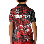 Personalised St. George Illawarra Dragons Kid Polo Shirt Polynesian Tribal Pattern With Rugby Dragon Mascot Art
