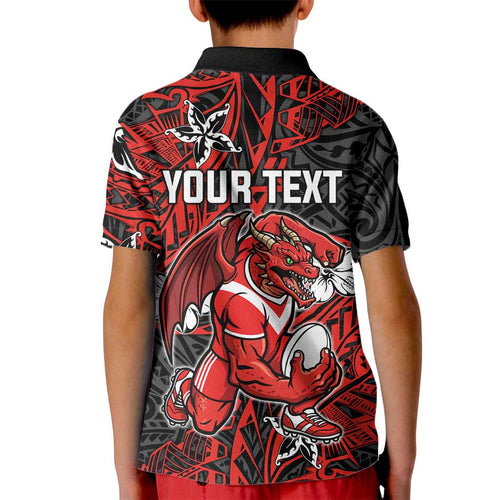 Personalised St. George Illawarra Dragons Kid Polo Shirt Polynesian Tribal Pattern With Rugby Dragon Mascot Art