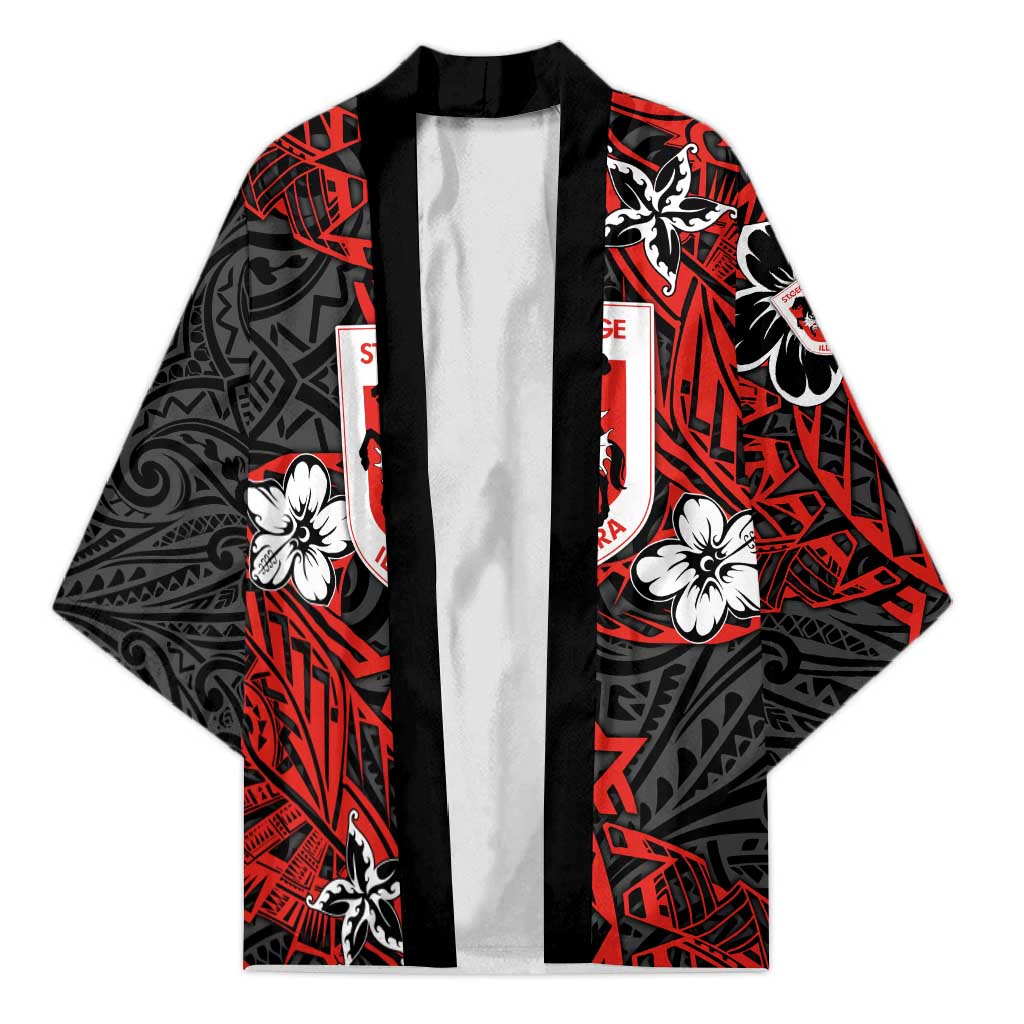 Personalised St. George Illawarra Dragons Kimono Polynesian Tribal Pattern With Rugby Dragon Mascot Art