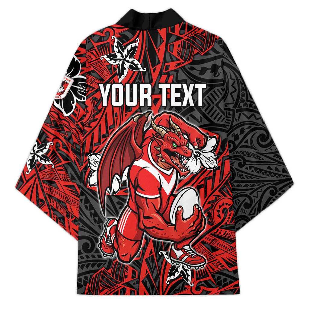 Personalised St. George Illawarra Dragons Kimono Polynesian Tribal Pattern With Rugby Dragon Mascot Art