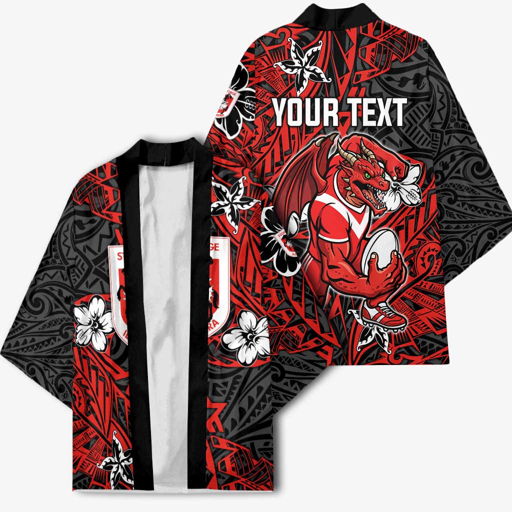 Personalised St. George Illawarra Dragons Kimono Polynesian Tribal Pattern With Rugby Dragon Mascot Art