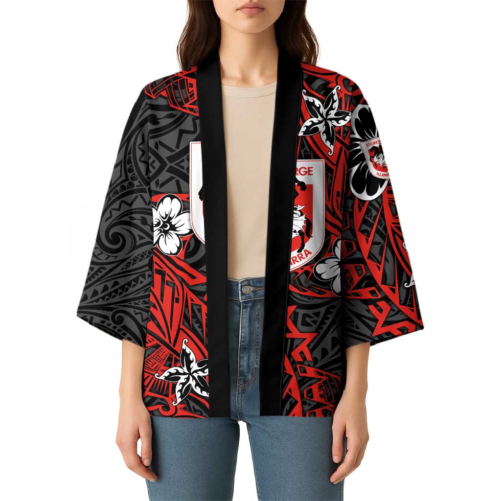 Personalised St. George Illawarra Dragons Kimono Polynesian Tribal Pattern With Rugby Dragon Mascot Art