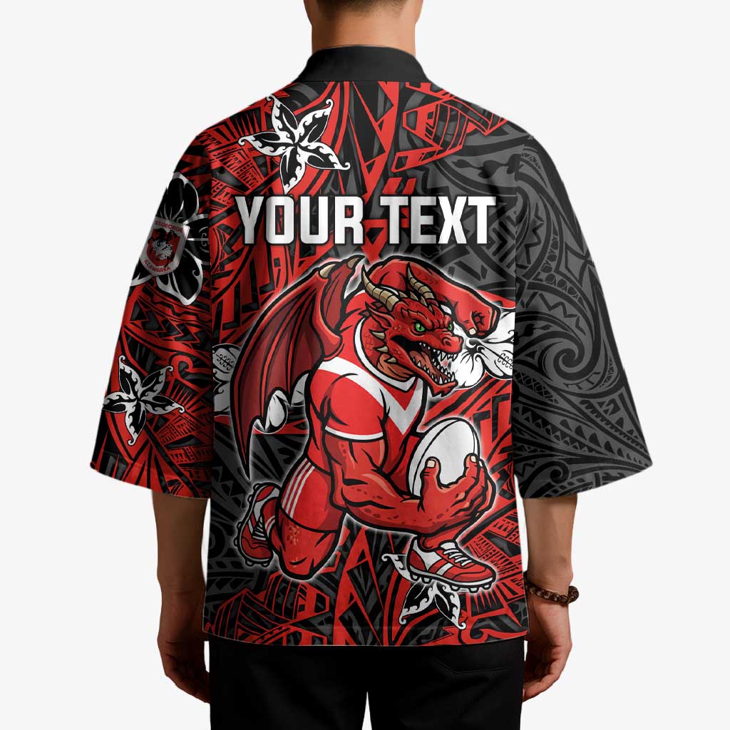 Personalised St. George Illawarra Dragons Kimono Polynesian Tribal Pattern With Rugby Dragon Mascot Art