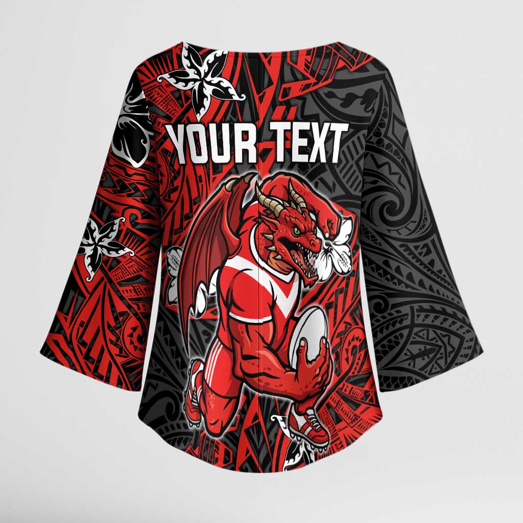 Personalised St. George Illawarra Dragons Kimono Sleeve Blouse Polynesian Tribal Pattern With Rugby Dragon Mascot Art